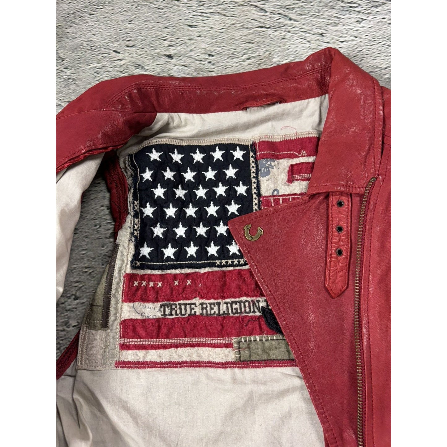 True Religion leather red vest jacket rockstar america