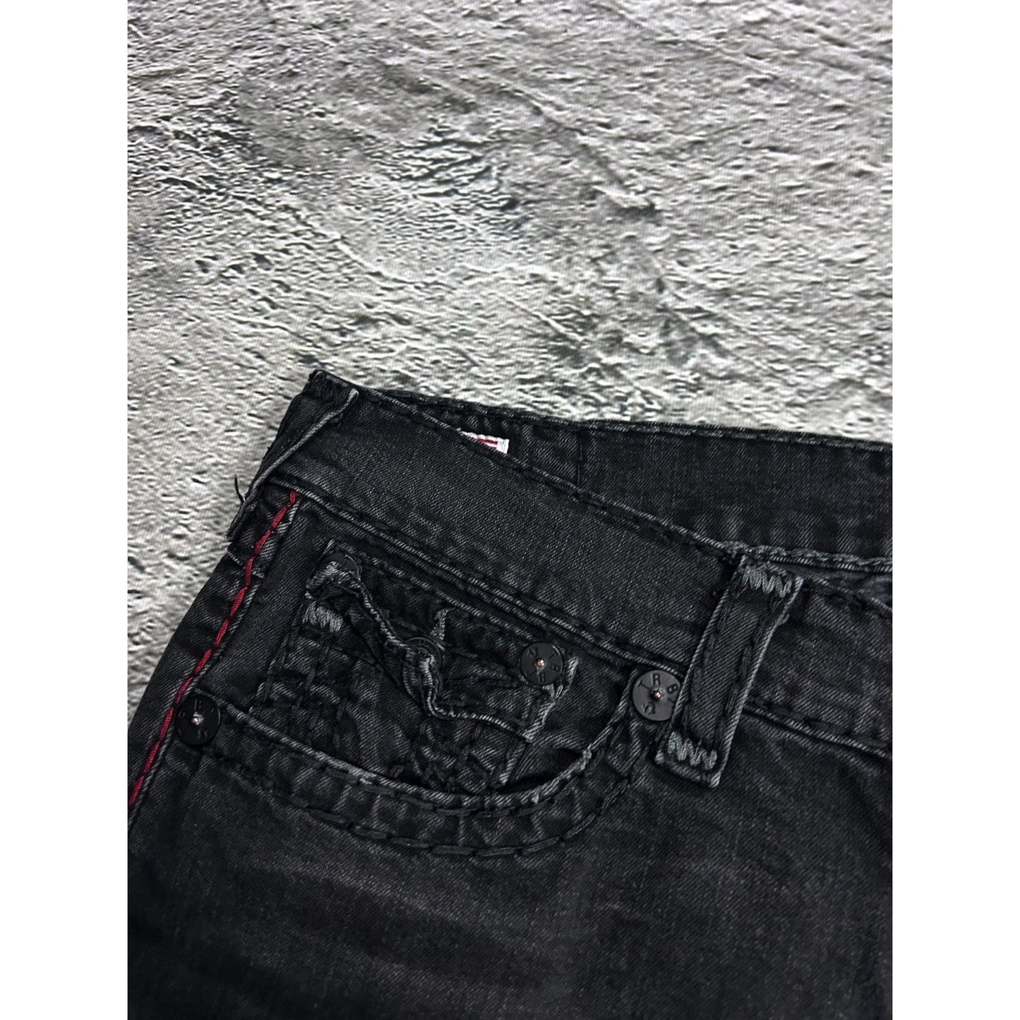 True Religion vintage black jeans Ricky red thick stitching