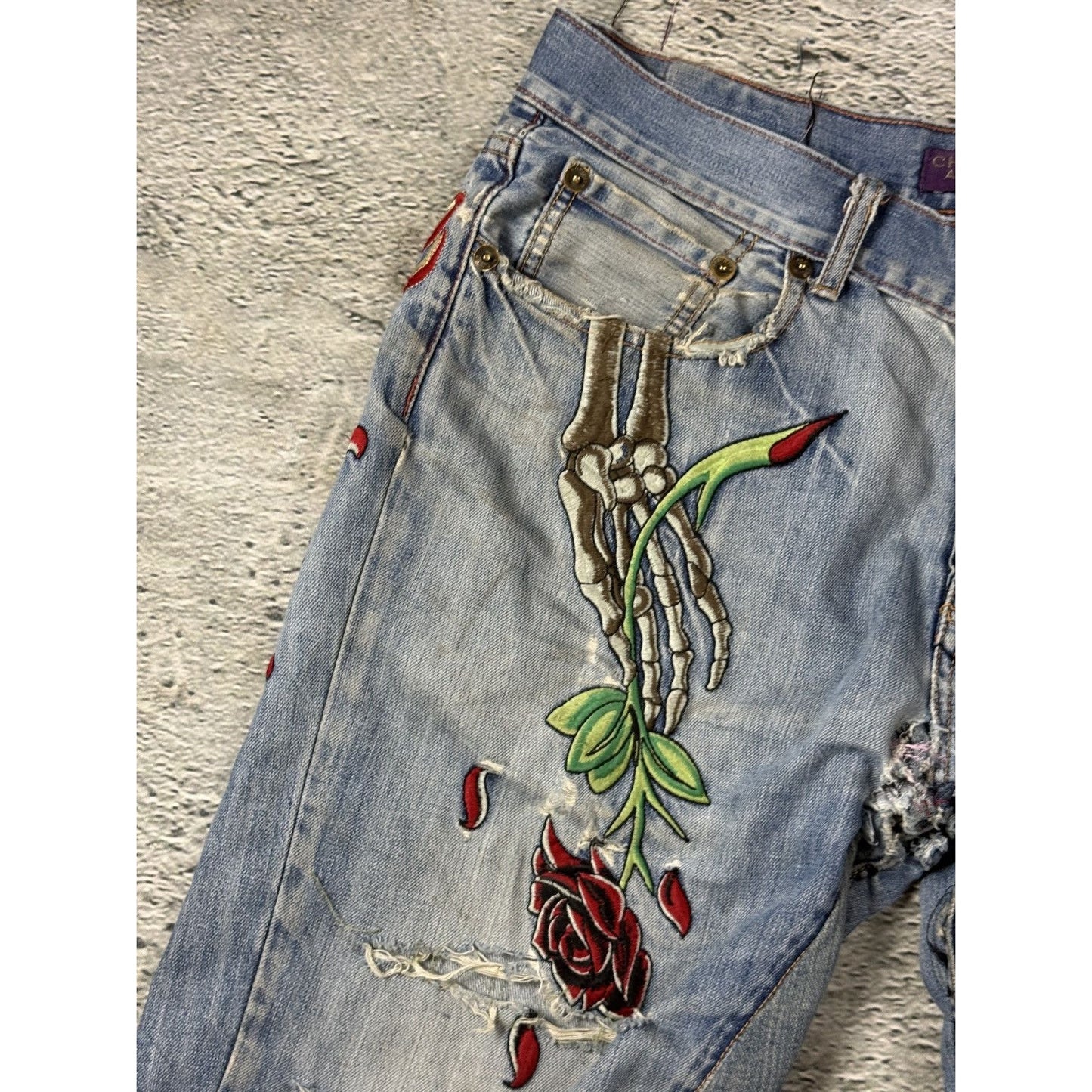 Ed Hardy Christian Audigier vintage jeans skeleton roses