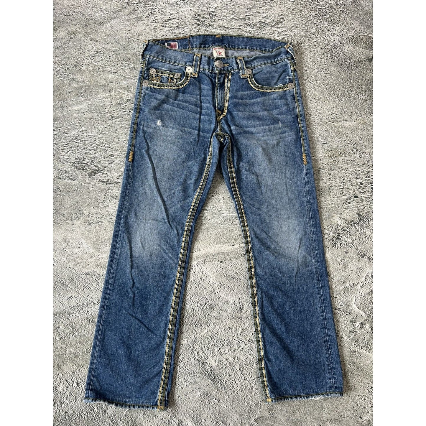 True Religion blue jeans multicolor thick stitching Bobby