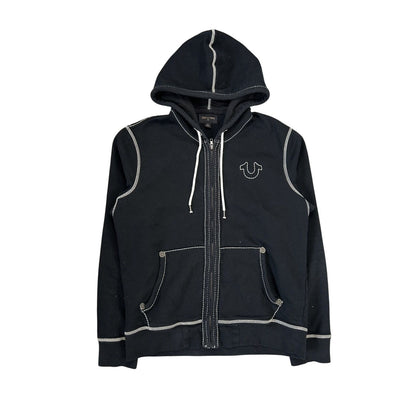True Religion vintage black zip hoodie white big logo