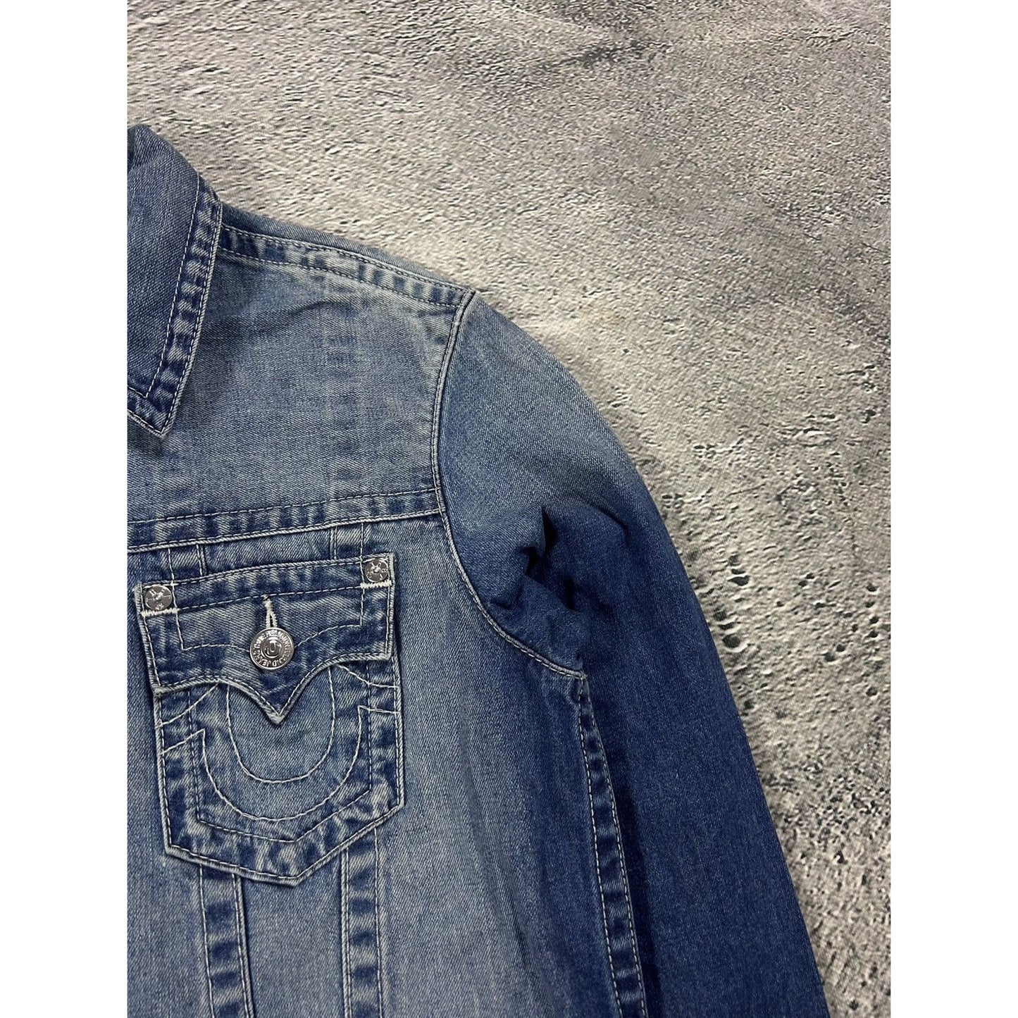 True Religion denim jacket trucker washed blue White