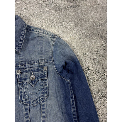 True Religion denim jacket trucker washed blue White