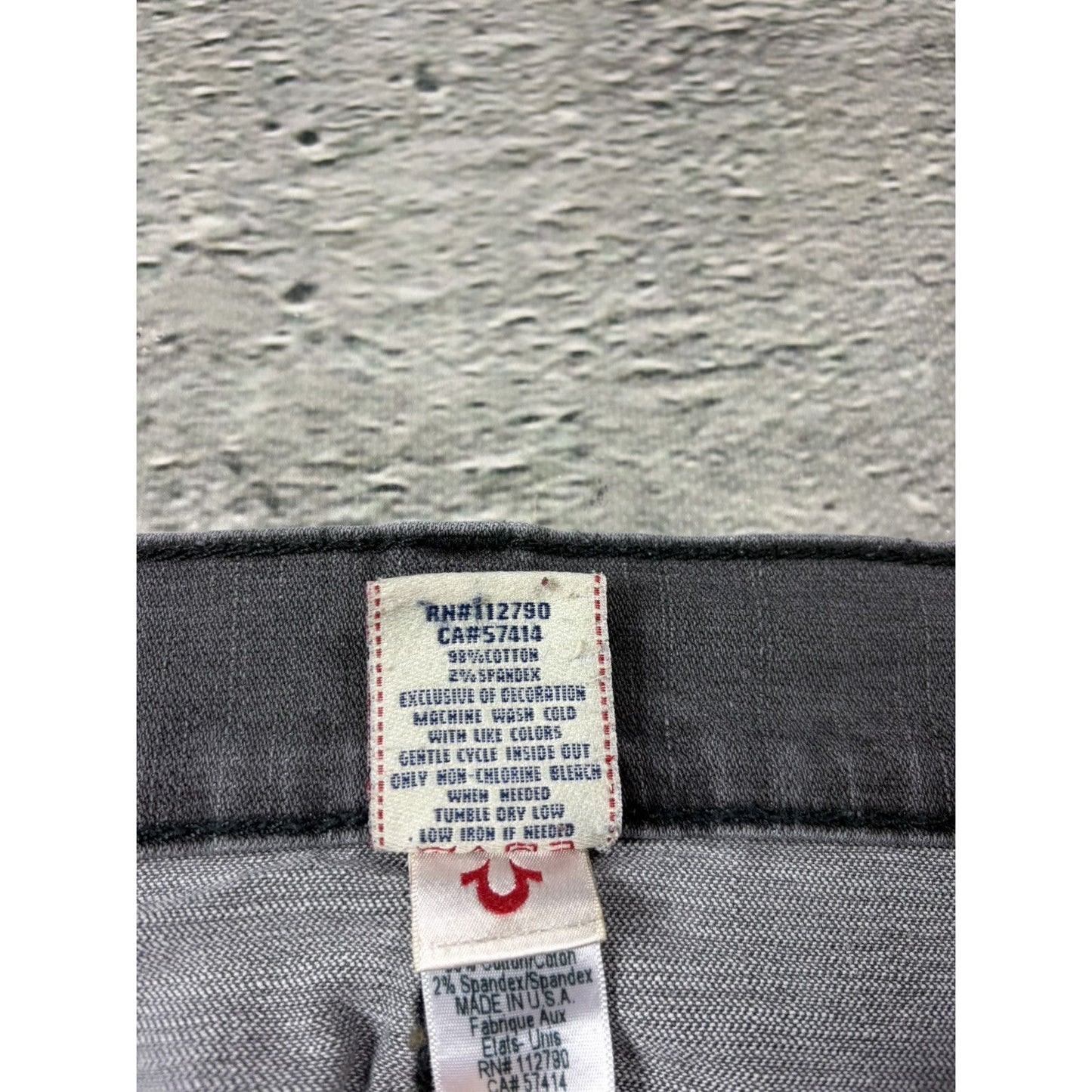 True Religion studded jeans grey black stitching Y2K