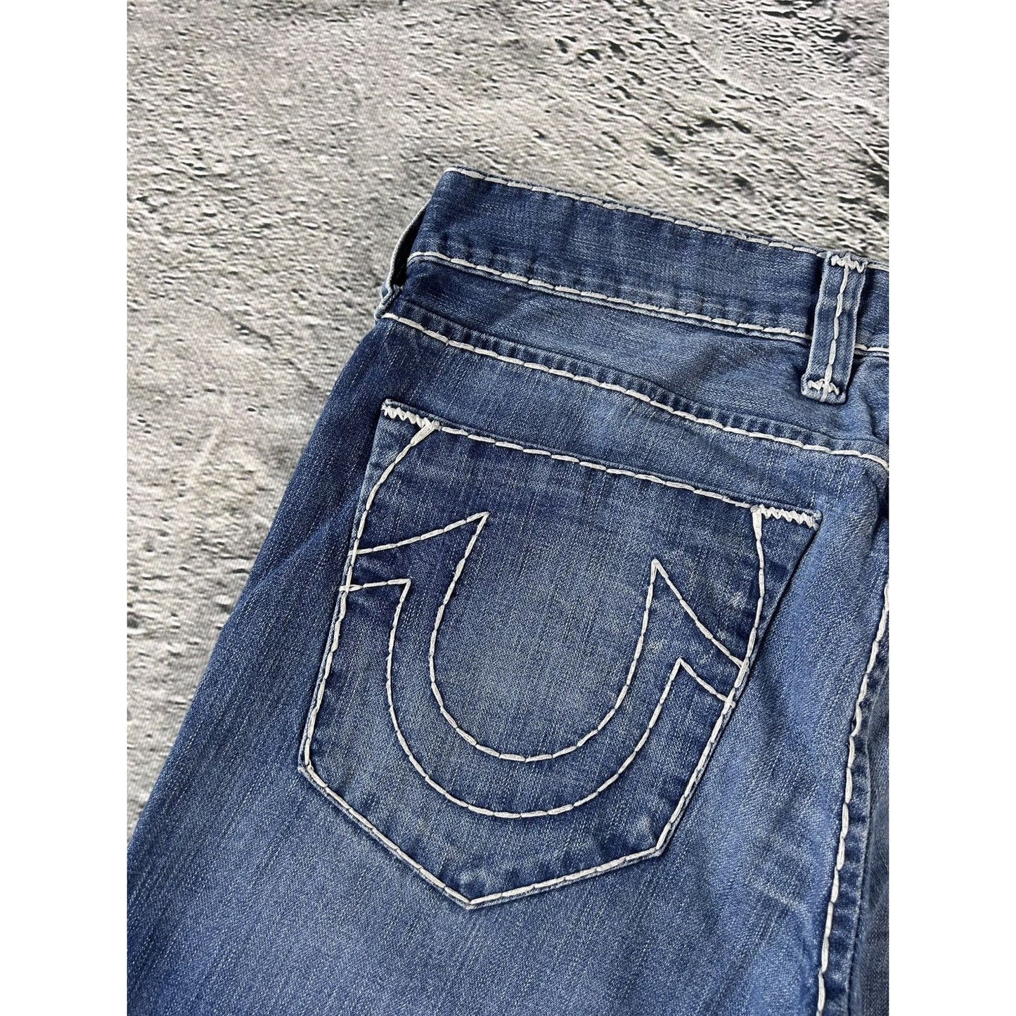 True Religion Blue jeans white thick stitching Bobby