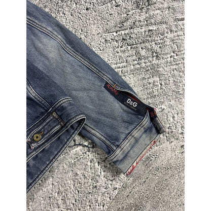 Dolce & Gabbana denim jacket distressed blue red avant garde