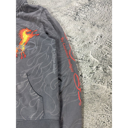 Ed Hardy zip hoodie grey Y2K vintage Christian Audigier fur