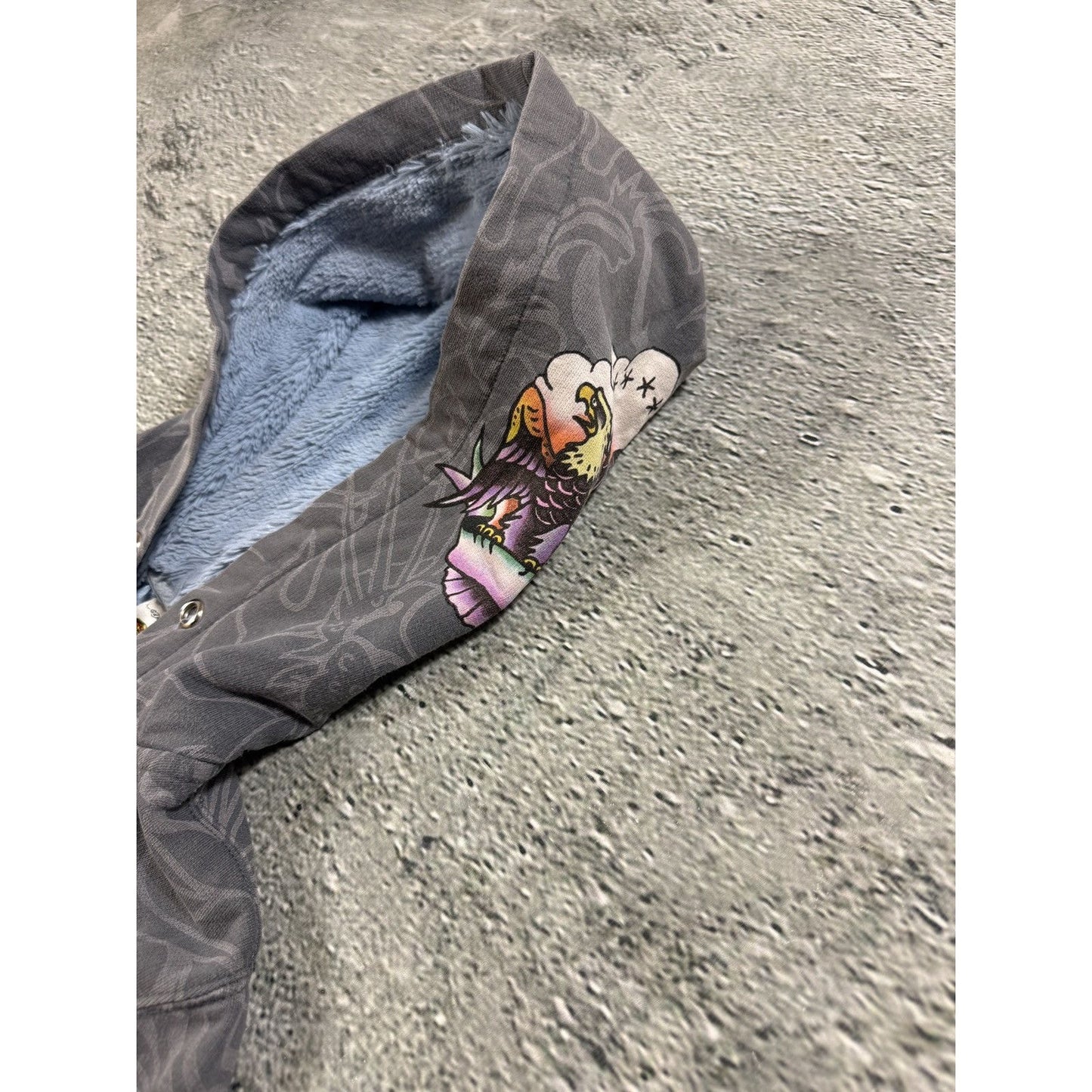 Ed Hardy zip hoodie grey Y2K vintage Christian Audigier fur