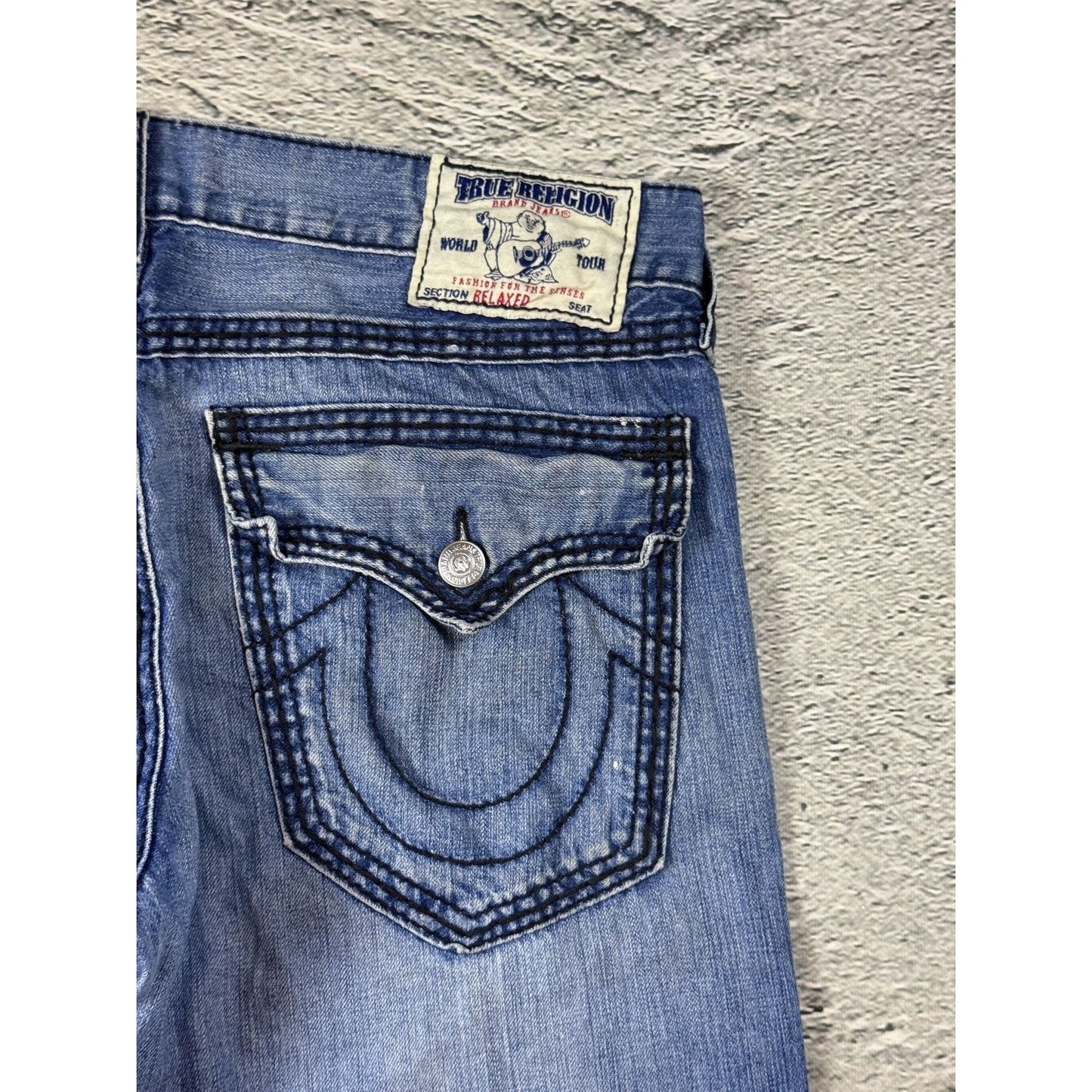 True Religion blue jeans black thick stitching Y2K Relaxed