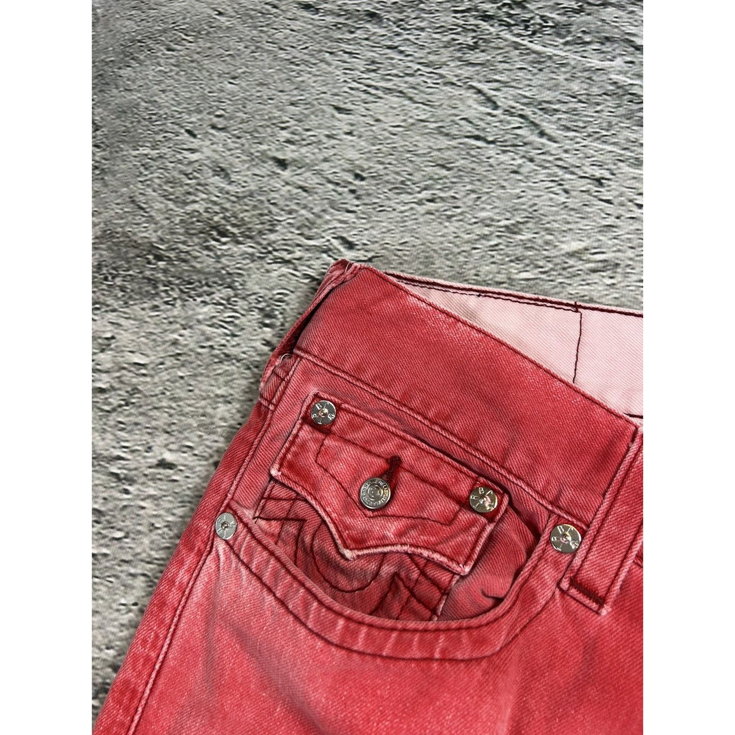 True Religion red jeans contrast stitching straight w flaps