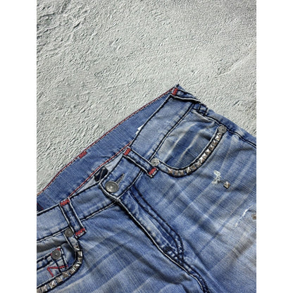 True Religion blue jeans red thick stitching Y2K studded