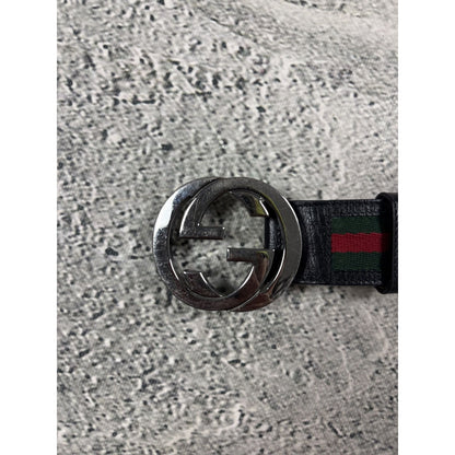 Gucci belt big buckle double G black silver web green red