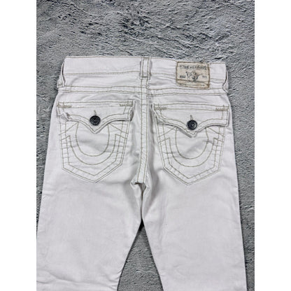 True Religion white jeans beige stitching Ricky Super T