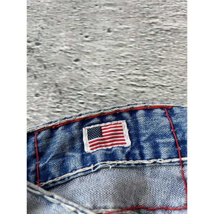 True Religion baby blue jeans white thick stitching Bobby