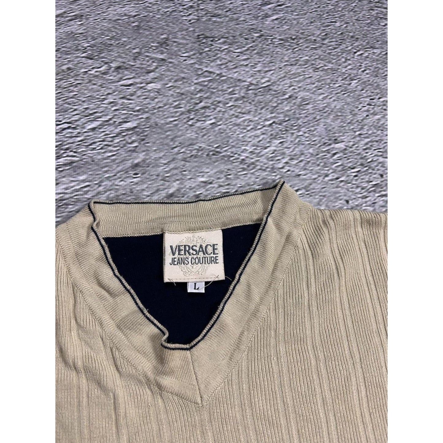 Versace t-shirt small logo beige black Jeans Couture