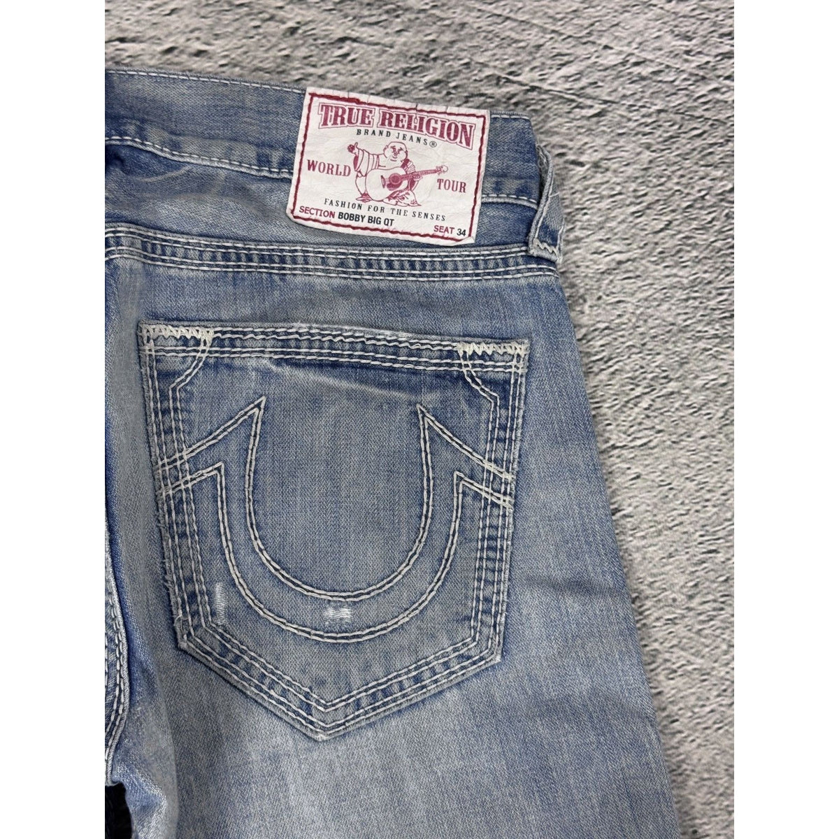 True Religion blue jeans white thick stitching Y2K Bobby