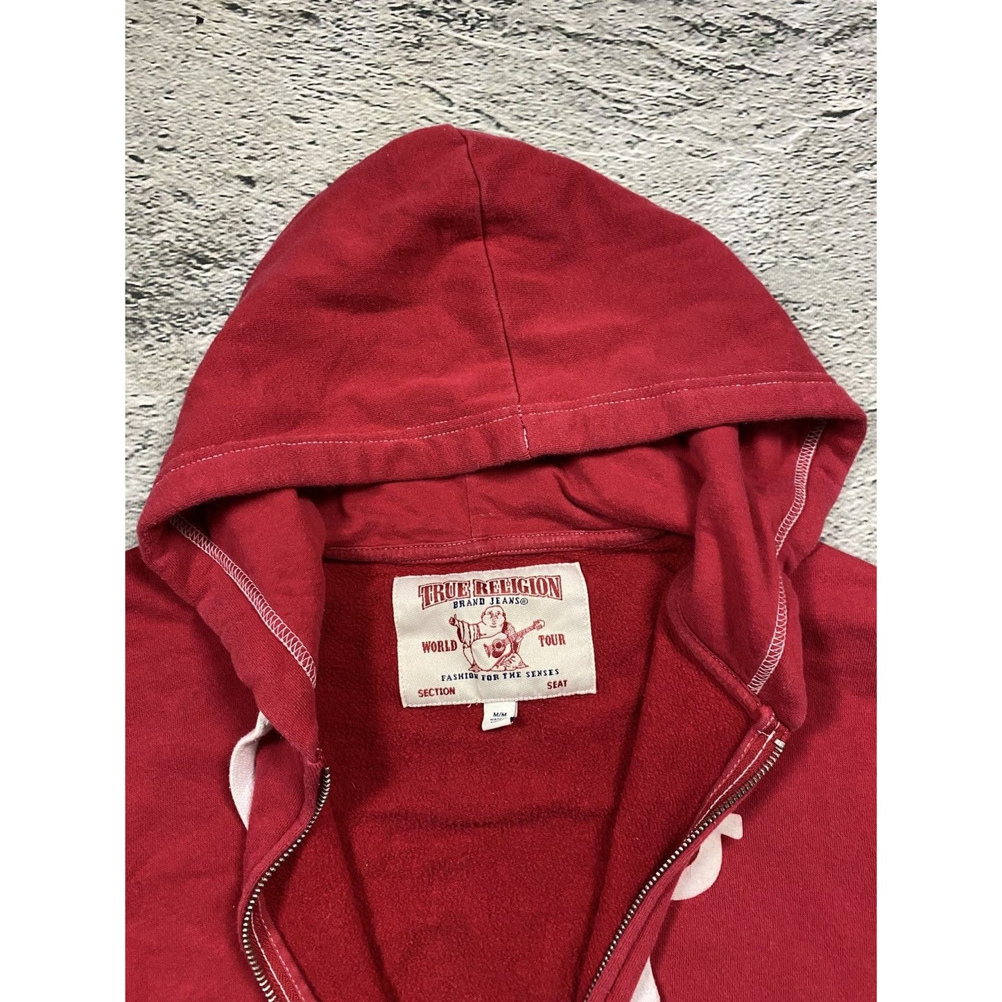 True Religion zip hoodie red big logo buddha horseshoe