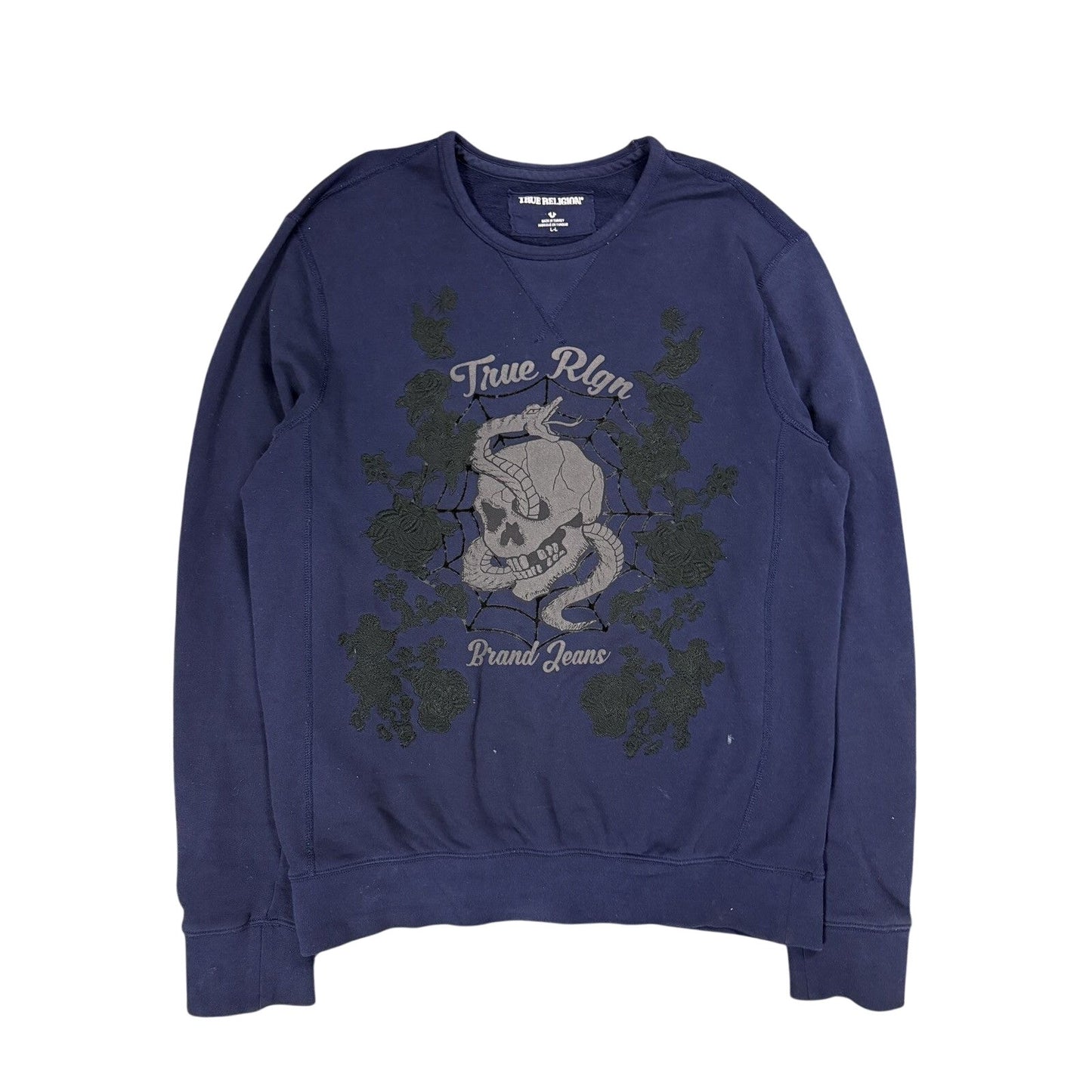 True Religion navy sweatshirt skull spiderweb