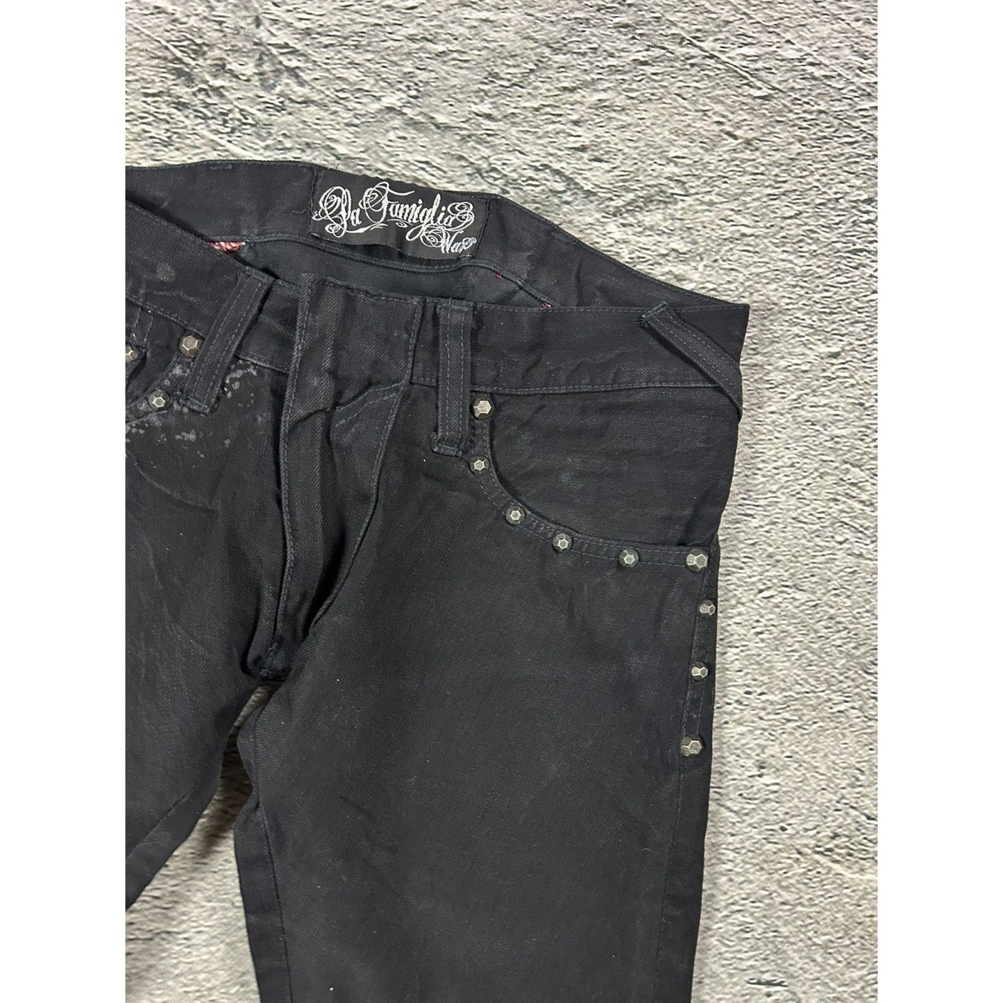 Wax jeans studded flared black skull