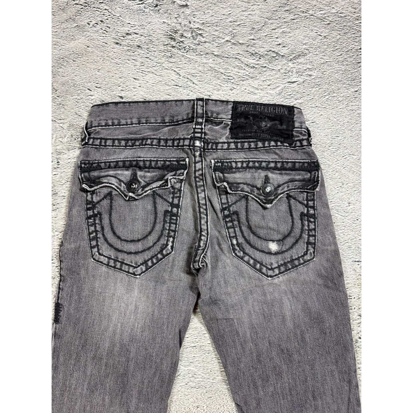 True Religion jeans grey black thick stitching Billy bootcut