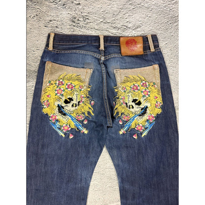 Ed Hardy vintage jeans skull embroidered big logo pants