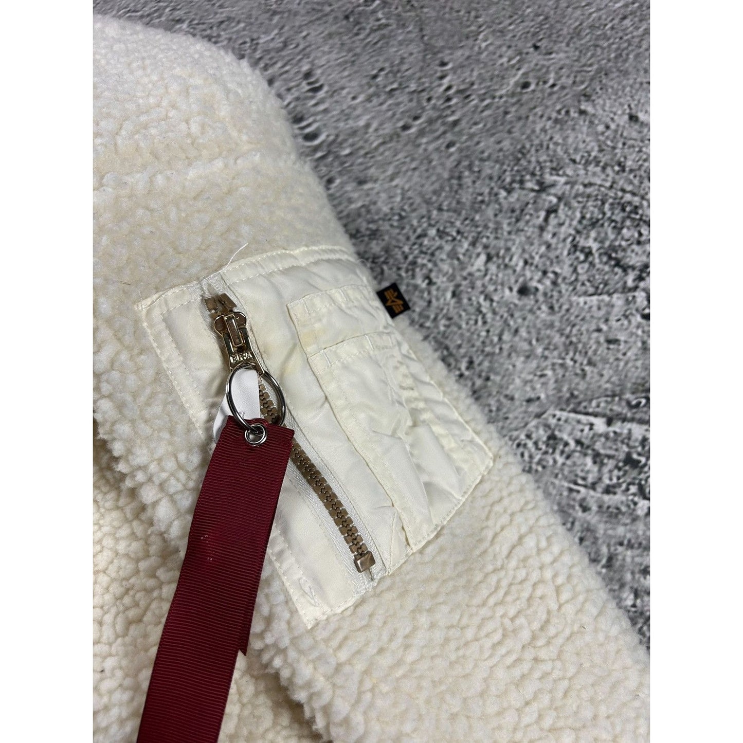 Alpha Industries sherpa zip hoodie white
