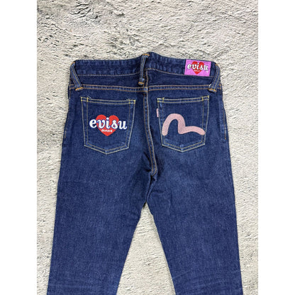 Evisu Donna jeans bootcut heart pink seagull embroidery