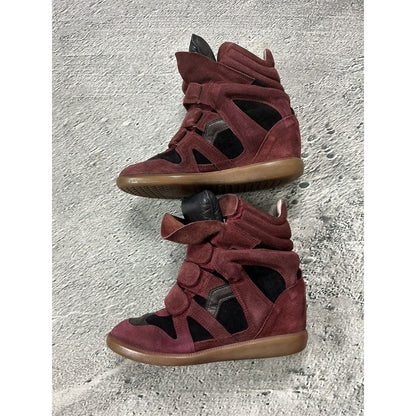 Isabel Marant Bekett suede sneakers wedge burgundy red