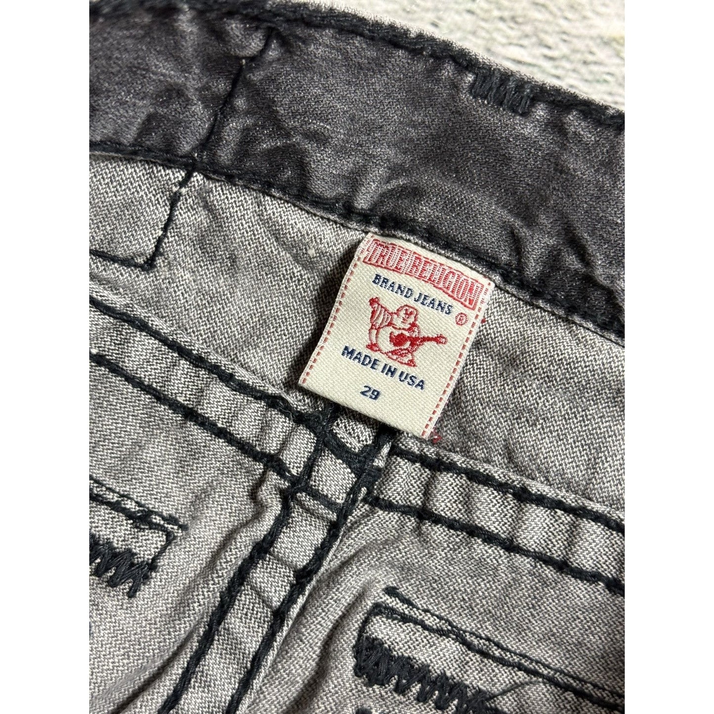 True Religion jeans grey black thick stitching Billy bootcut