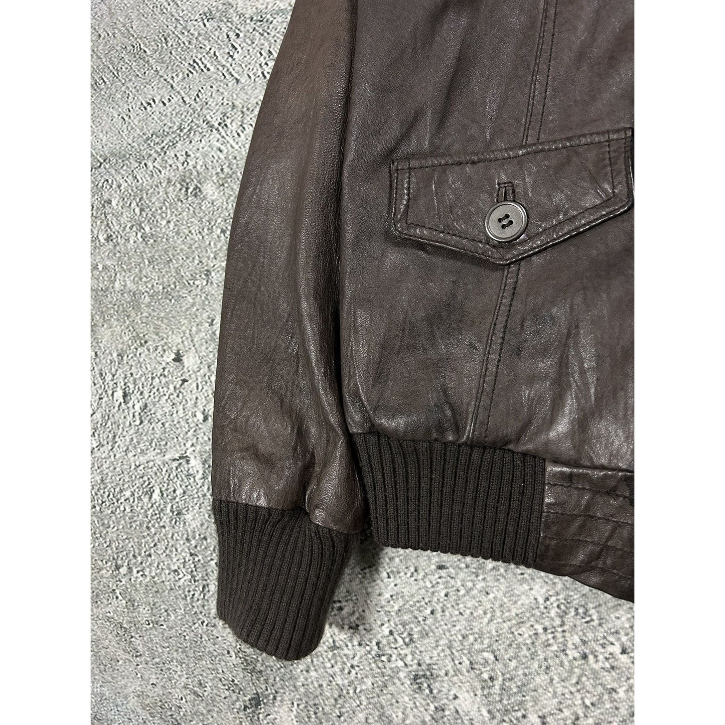 Bikbok brown vintage leather jacket hooded