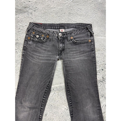 True Religion jeans grey black thick stitching flared Joey
