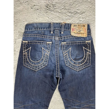 True Religion jeans dark navy thick stitching brown Logan