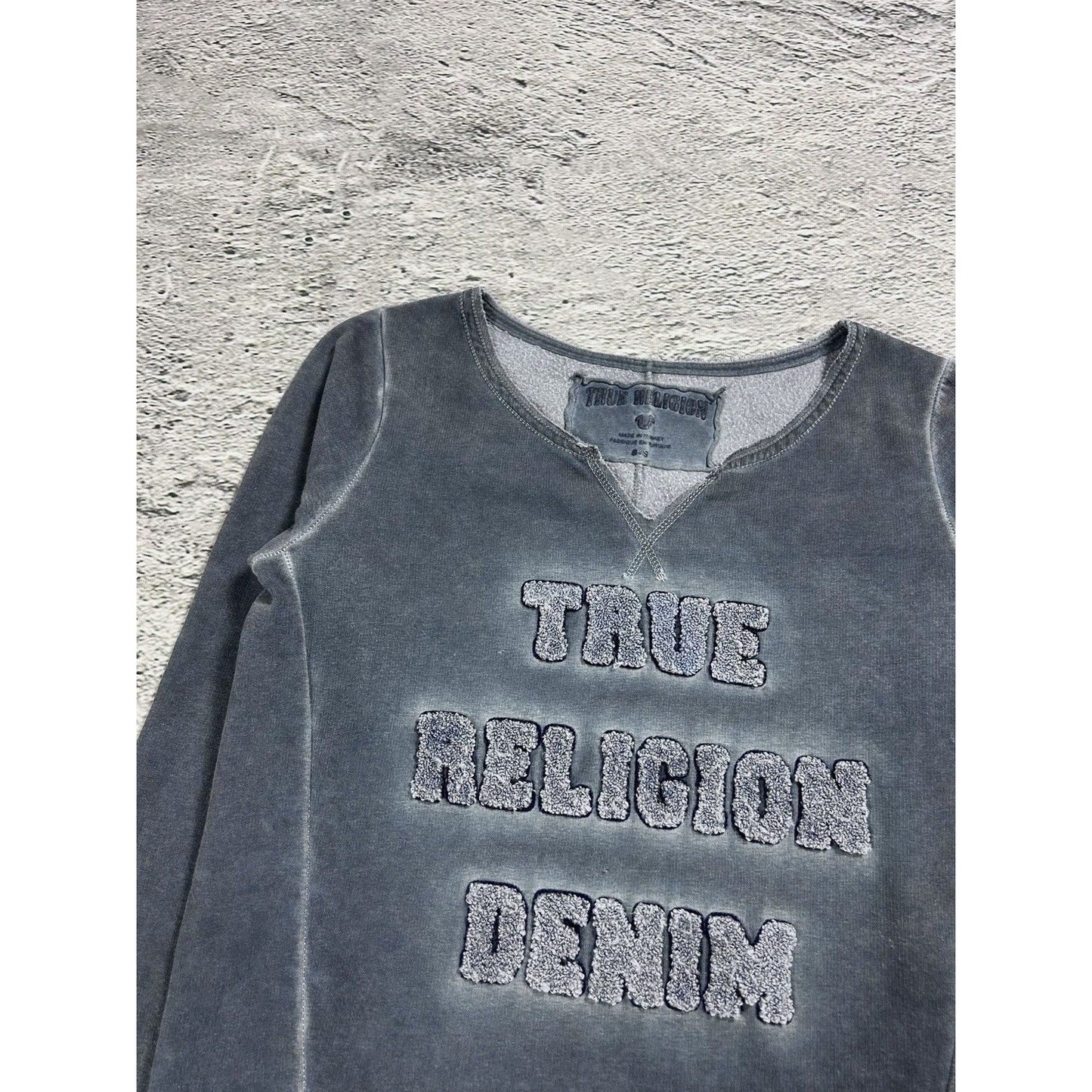 True Religion sweatshirt vintage big logo Y2K grey denim