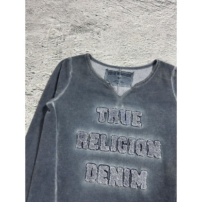 True Religion sweatshirt vintage big logo Y2K grey denim