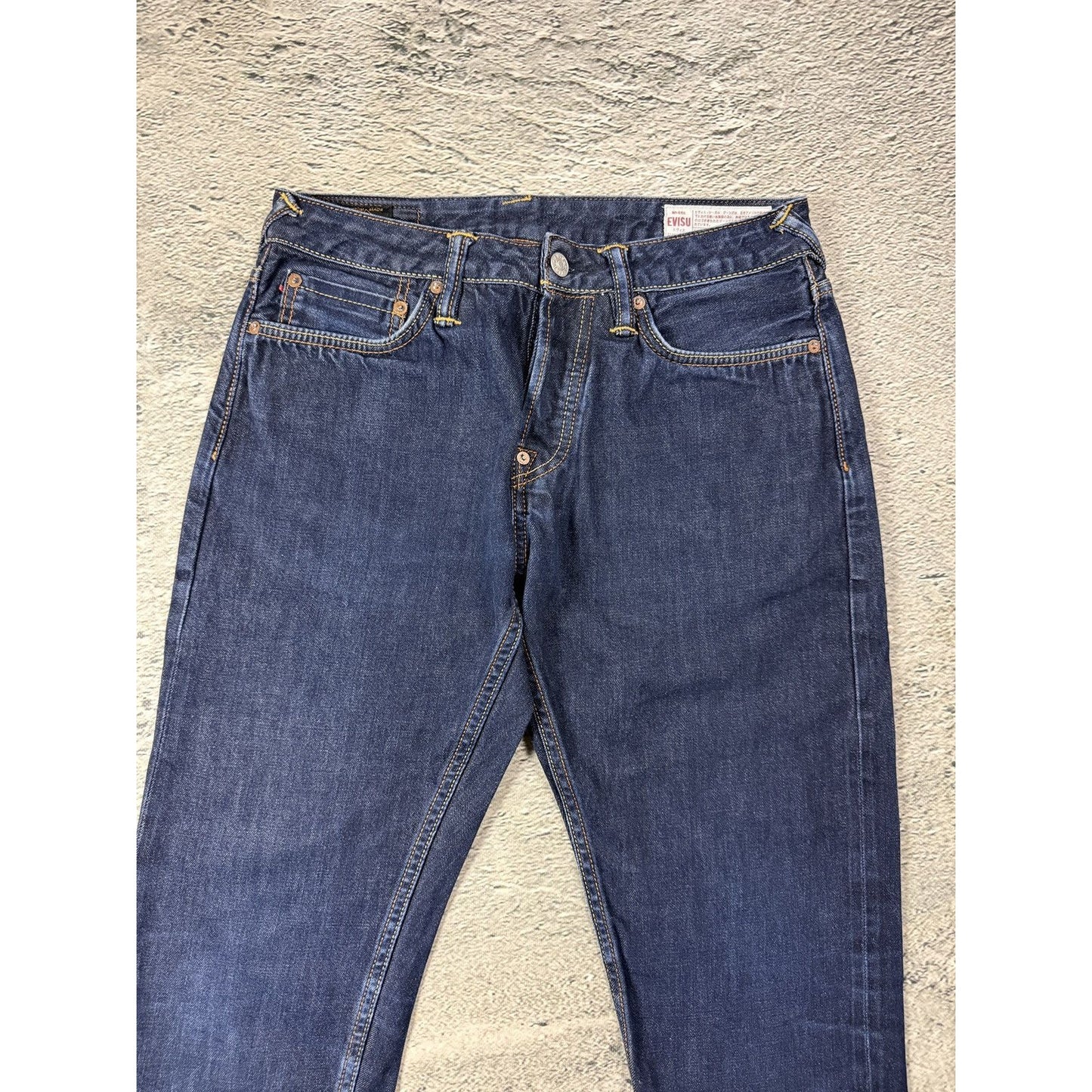 Evisu jeans vintage raw denim blue white painted seagull Y2K