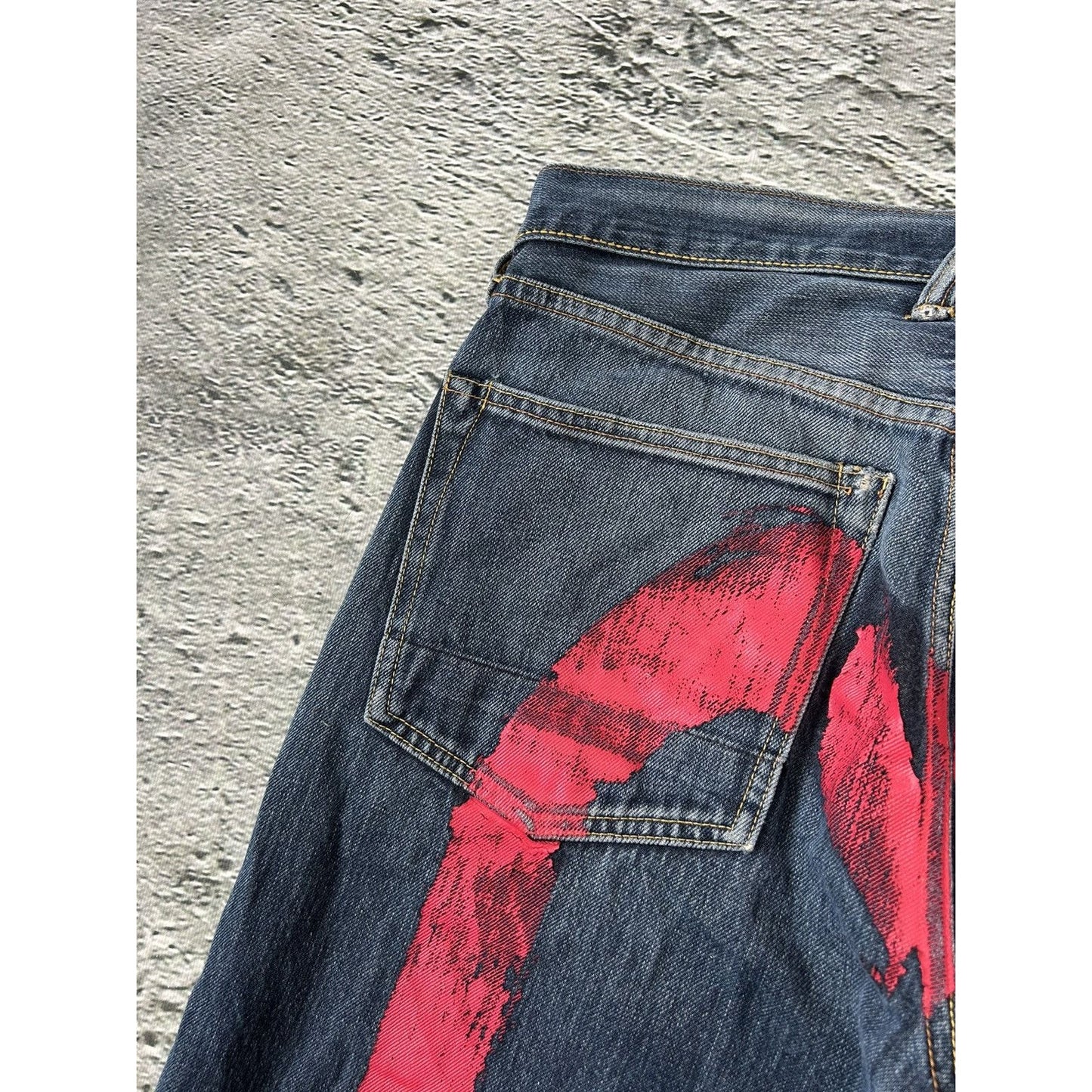 Evisu jeans red daicock big logo selvedge navy denim