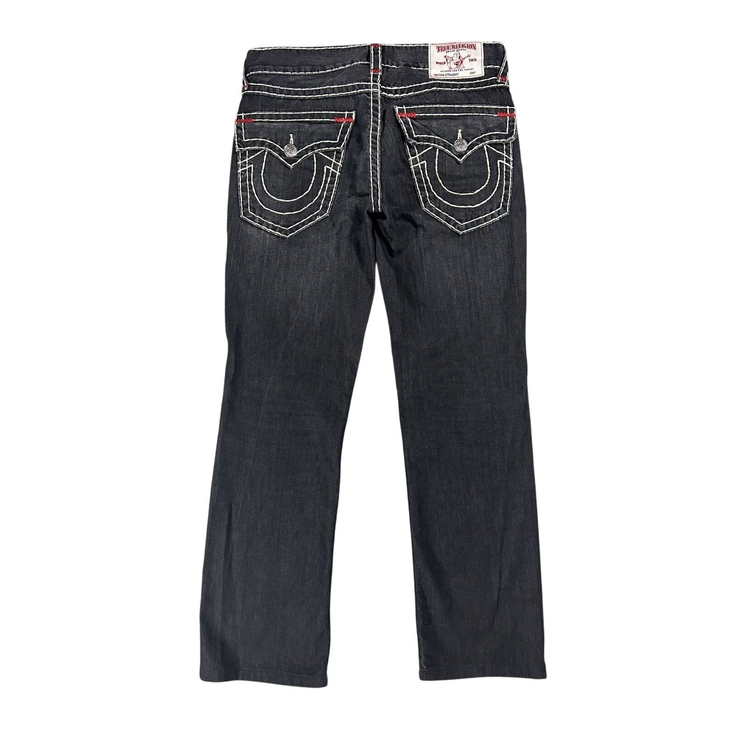 True Religion vintage black jeans denim white stitching