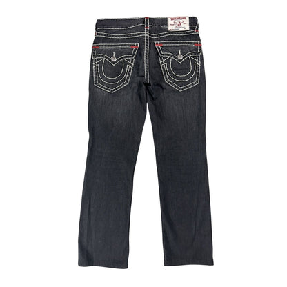 True Religion vintage black jeans denim white stitching