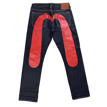 Evisu jeans daicock cargo big logo red selvedge denim