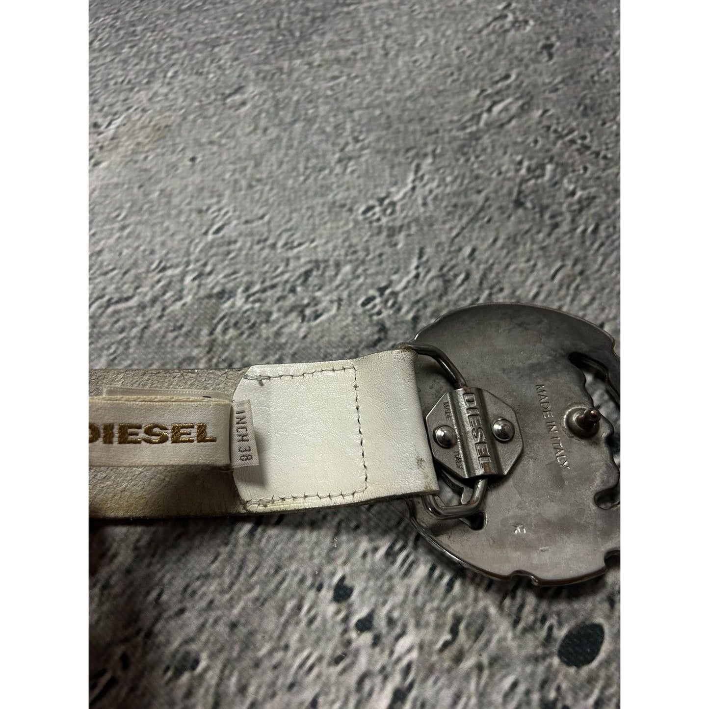 Diesel leather belt big buckle Y2K white