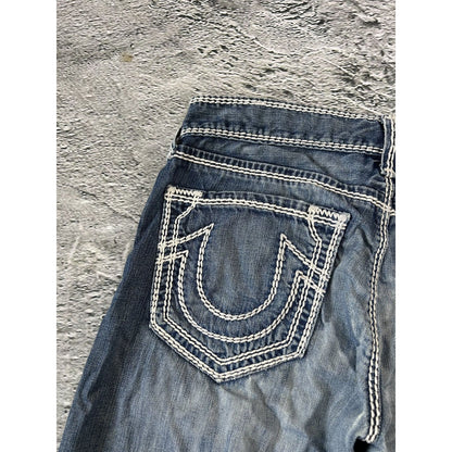 True Religion blue jeans white thick stitching straight Y2K