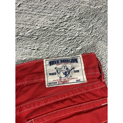 True Religion red jeans contrast stitching straight w flaps