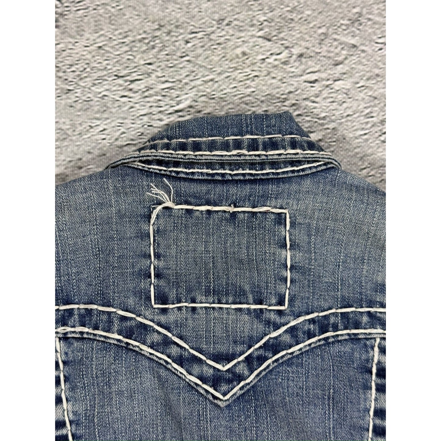 True Religion denim jacket blue white stitching vintage