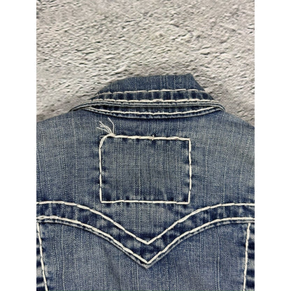 True Religion denim jacket blue white stitching vintage