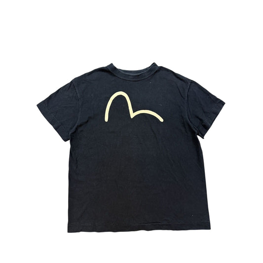 Evisu black t-shirt vintage white big logo seagull