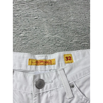 Ed Hardy white vintage jeans skull embroidered pants flowers