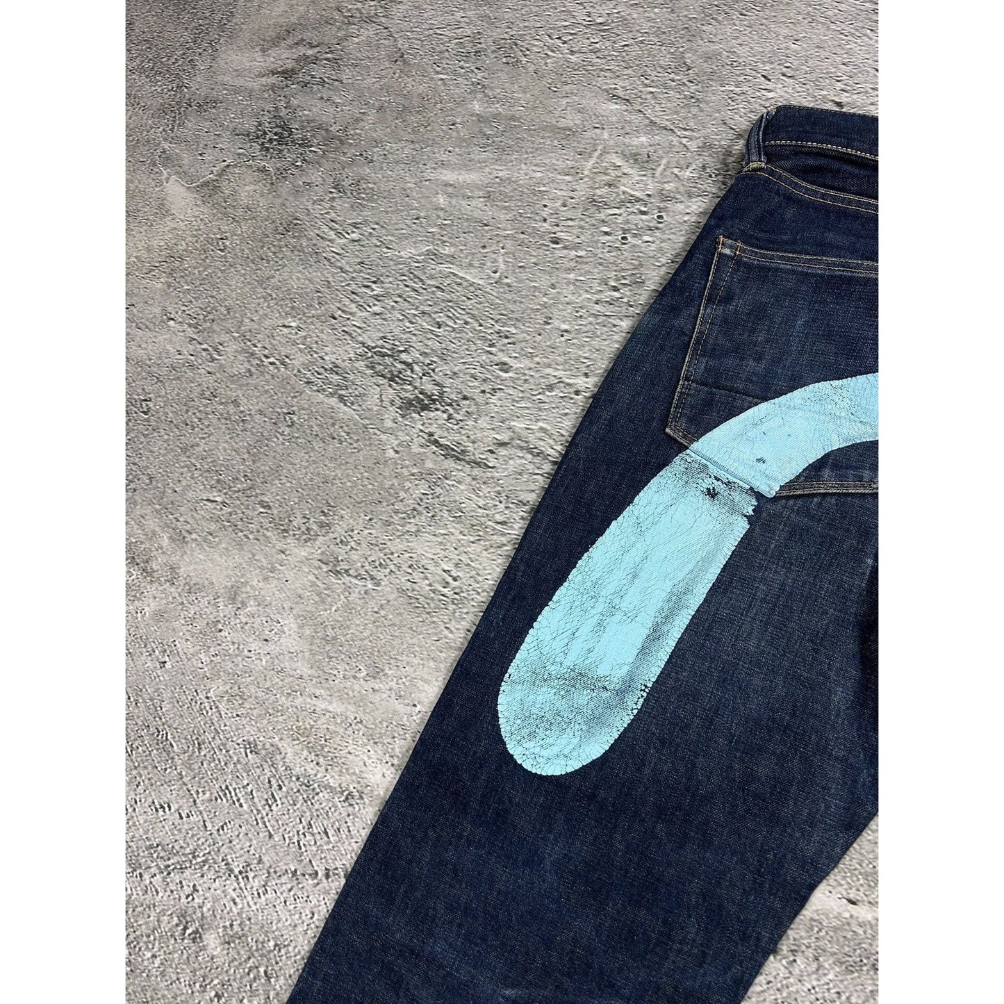 Evisu jeans vintage selvedge black baby blue daicock logo