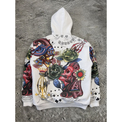 Really Point Y2K vintage zip hoodie white fur Ed Hardy