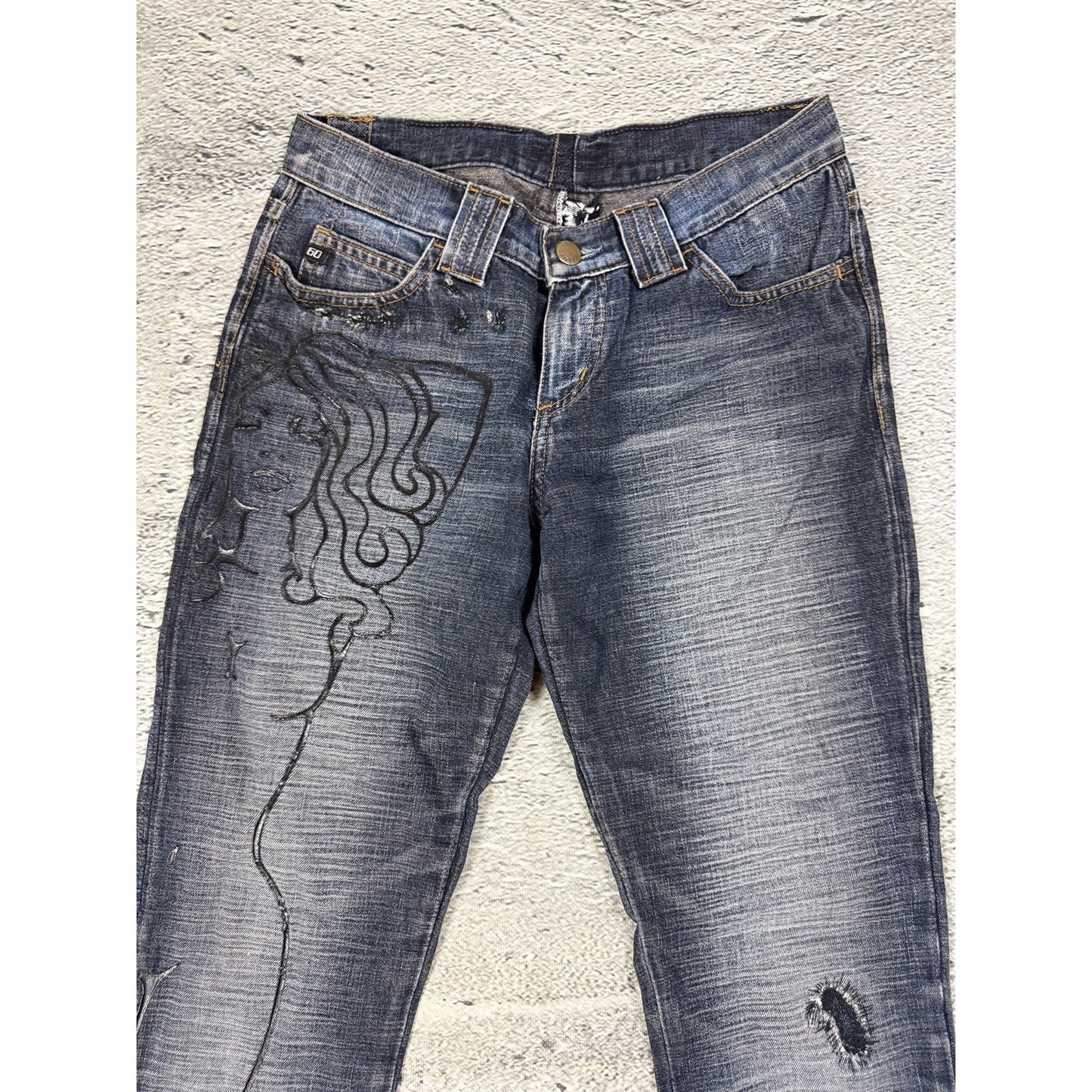 Miss Sixty Jeans flared tribal Y2K navy medusa