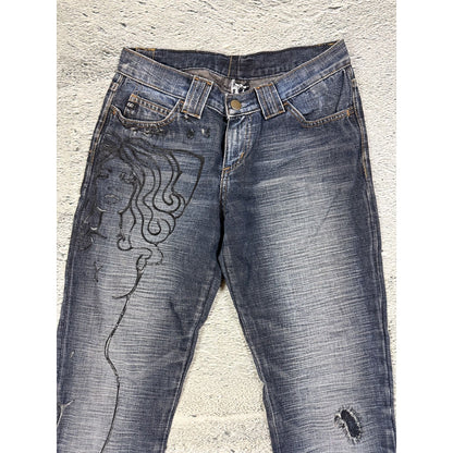 Miss Sixty Jeans flared tribal Y2K navy medusa